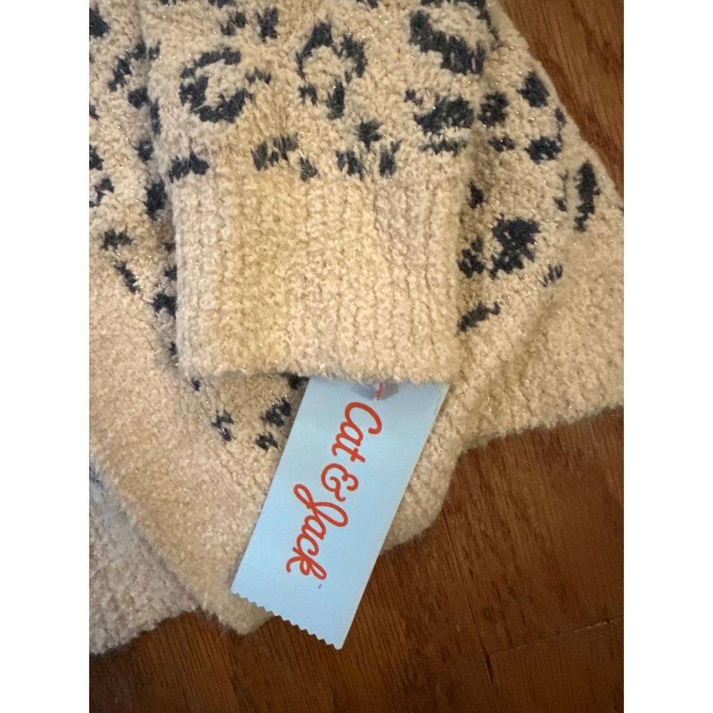 Cat & Jack Girls Leopard Print Fuzzy Cardigan Sweater Cream Black XL 14 NWT - Picture 4 of 7